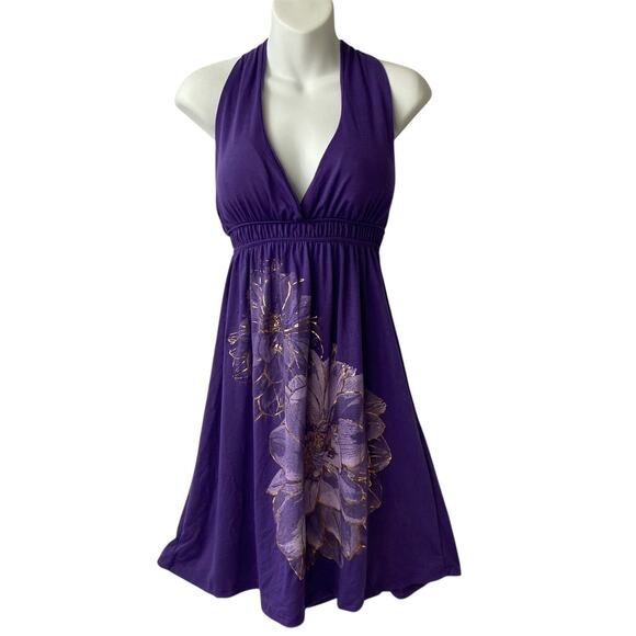 Vintage Dresses & Skirts - Mi Manchi Vintage Y2K Babydoll Halter Dress M/L/XL Purple Floral Whimsigoth NWOT